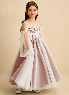 Azazie Zimi Flower Girl Dresses Clay Ball-Gown Sweetheart Neckline Tulle Dress image6