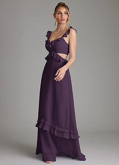 Azazie Malaya Vestidos de damas de honor Vestido de Ciruela de Gasa de Corte en A con Corsé image6