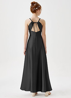 Azazie Avelina Junior Black A-Line Pleated Stretch Satin Dress image6