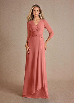 Azazie Mayfield Mère de la mariée Robes Robe Trapèze en Mousseline de soie Plissée Rose Saumon image1