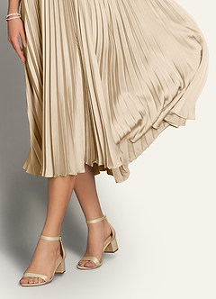 front Matching Color Matte Satin One Strap Buckle Block Heel Sandals