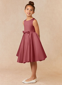 Azazie Coco Robe Demoiselle D'honneur Fillette Robe Trapèze en Mat Satiné Arc Antique Rose image2