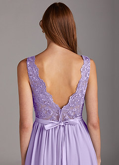 Azazie Elly Brautjungfernkleider A-Linie Rundhalsausschnitt mit Spitze Chiffon Kleid Flieder image4