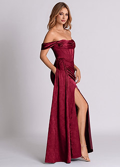 Azazie Amyra 신부 들러리 드레스 인어 오프 더 숄더 자카드 바닥 길이 드레스 image4