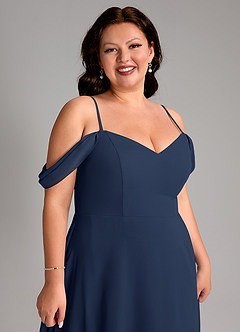 Azazie Marley Bridesmaid Dresses Dark Navy A-Line Off the Shoulder Chiffon Convertible Dress image16