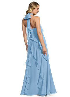 Azazie Velma Bridesmaid Dresses Powder Blue A-Line Side Slit Chiffon Dress image2