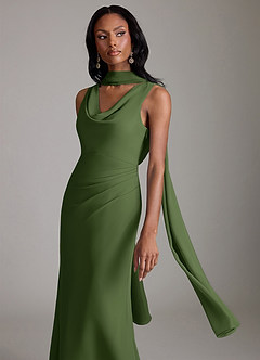 Azazie Linelle Bridesmaid Dresses Olive Mermaid Pleated Chiffon Dress image7
