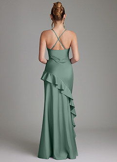 Azazie Jayda Bridesmaid Dresses Eucalyptus A-Line Ruched Stretch Satin Dress image2
