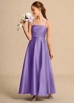 Azazie Pebbles Junior Formal Flower Girl Klänningar Klä A-Line i Matt satäng Plisserad image5