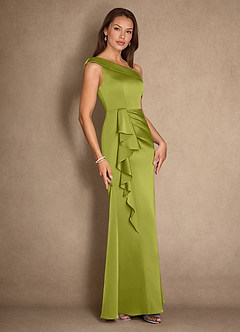 Azazie Hamptons vestidos de madre de la novia Vestido de Hierba De Limón de Satén Elástico de Corte en A con Plisado image3