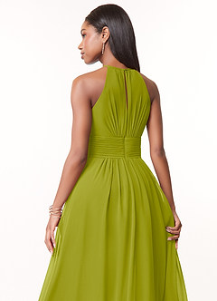 Azazie Bonnie Bridesmaid Dresses Lemongrass A-Line Keyhole Ruched Chiffon Dress image4