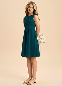 Azazie Skyla Junior Vestido de Pino de Gasa de Corte en A con Plisado image4