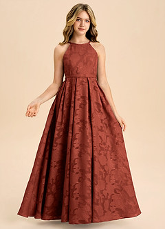 Azazie Arianthe Junior Linia A Pofałdowany Kwiatowe wypalenie Długość podłogi Młodsza druhna Sukienka image3