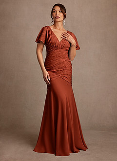 Azazie Jolene Mother of the Bride Dresses Auburn Mermaid Pleated Floral Burnout Dress image4