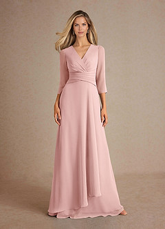 Azazie Mayfield Mère de la mariée Robes Robe Trapèze en Mousseline de soie Plissée Rose Poudré image6