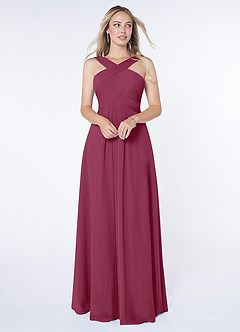 Azazie Kaleigh Brautjungfernkleider A-Linie Plissee Chiffon Kleid Maulbeerrot image1