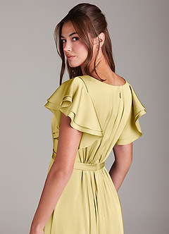 Azazie Daphne Modest Bridesmaid Dresses A-Line Ruched Stretch Satin Floor-Length Dress image2