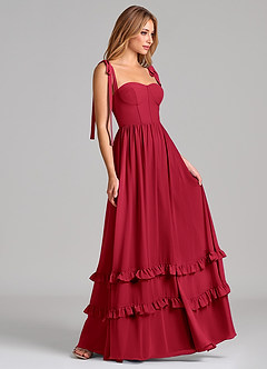 Azazie Anastacia Brautjungfernkleider A-Linie Herzausschnitt Chiffon Kleid Scharlachrot image3