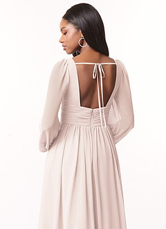 Azazie Norah Bridesmaid Dresses Rose Petal A-Line V-Neck Long Sleeve Chiffon Dress image3