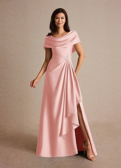 Azazie Branford Mother of the Bride Dresses Powder Pink A-Line Pleated Stretch Satin Dress image1