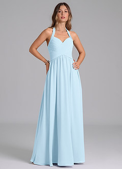 Azazie Darlyn Abiti da Damigella Abito A-Line in Chiffon Plissettato Azzurro image4