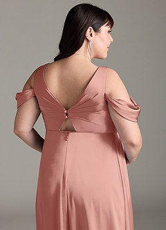 Azazie Rhea Brudepigekjoler til gravide A-Line Off The Shoulder Plisseret Stræk satin Gulv-længde Kjole image13