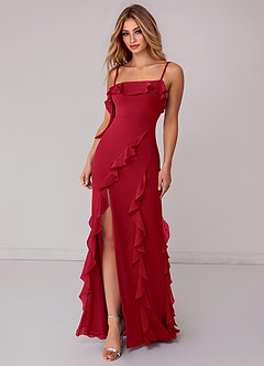 Azazie Malia Bridesmaid Dresses Scarlet Sheath Ruched Chiffon Dress image3