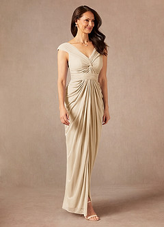 Azazie Lisolette Mère de la mariée Robes Robe Fourreau en Maille Plissée Champagne image5