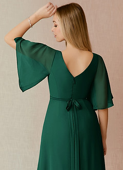 Azazie Cierra Bridesmaid Dresses Emerald A-Line V-Neck Chiffon Dress image8