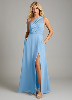 Azazie Phaedra Jurken voor bruidsmeisjes Jurk van Chiffon met A-Lijn One-Shoulder Poederblauw image3