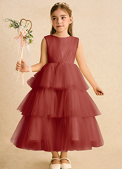 Azazie Marshmallow Blumenmädchenkleider Ballkleid Schleifen Tüll Kleid Terrakotta image6