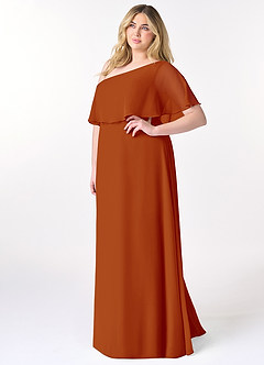 Azazie Lizzy Final Sale Paprika A-Line One Shoulder Chiffon Dress image10