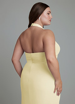 Azazie Jemma Bridesmaid Dresses Lemon Sorbet Sheath Pleated Chiffon Dress image8