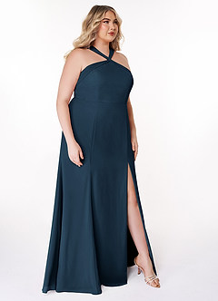 Azazie Rue Brautjungfernkleider A-Linie Halter Chiffon Kleid Dunkelmarine image10