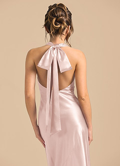 Azazie Velli 신부 들러리 드레스 쉬스 하이넥 메탈릭 새틴 바닥 길이 드레스 image6