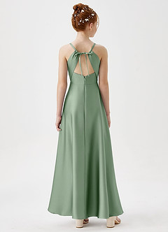 Azazie Avelina Junior Matcha A-Line Pleated Stretch Satin Dress image6