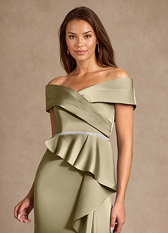 Azazie Dareia Mother of the Bride Dresses Moss Green Mermaid Off the Shoulder Stretch Satin Dress image9