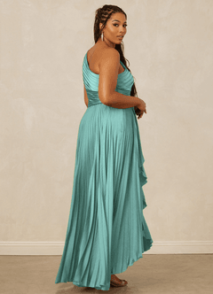 Christian Siriano Bridal for Azazie 1008 Bridesmaid Dresses Aqua A-Line One Shoulder Stretch Satin Dress image13