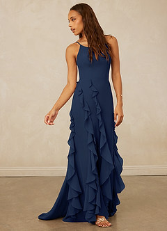 Christian Siriano Bridal for Azazie 1006 Bridesmaid Dresses Dark Navy Mermaid Ruched Chiffon Dress image4