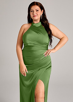 Azazie Jemma Brautjungfernkleider Etui Plissee Stretch-Satin Kleid Basilikum image8