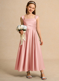 Azazie Bundle Junior Formal vestidos de niña de las flores Vestido de Rosetón de Satin Mate de Corte En A con Plisado image3