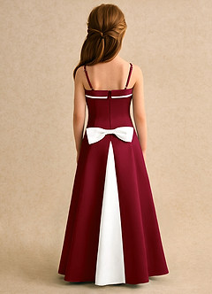 Azazie Izel Junior Formal Abiti da Ragazza di Fiori Abito A-Line in Raso Opaco Plissettato Avorio Borgogna image4