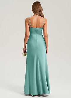 Azazie Lidia Vestidos de damas de honor Vestido de Aqua de Satén Elástico de Corte Sirena con Corte Lateral image2