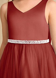 Azazie Firefly vestidos de niña de las flores Vestido de Terracota de Satin Mate de Corte En A con Lazo image6