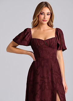 Azazie Mirian 신부 들러리 드레스 A라인 스윗하트 네크라인 플로럴 번아웃 바닥 길이 드레스 image7