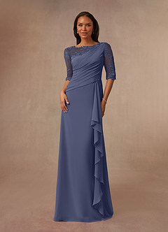 Azazie Dionysus Final Sale Stormy A-Line Boatneck Lace Chiffon Dress image1