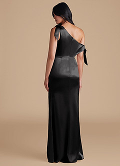 Azazie Xyla Bridesmaid Dresses Black Sheath Off the Shoulder Metallic Satin Convertible Dress image5