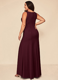 Azazie Rogue Bridesmaid Dresses Cabernet Mermaid Scoop Side Slit Stretch Crepe Dress image8
