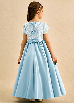 Azazie Cashew Flower Girl Dresses Sky Blue Ball-Gown with Sleeves Matte Satin Dress image1