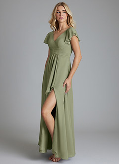 Azazie Omari Vestidos de damas de honor Vestido de Pistacho de Gasa de Corte en A image4